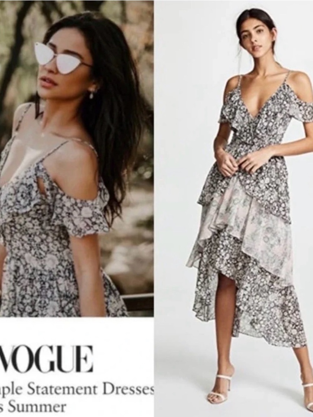 Misa Los Angeles Idalia Floral Print Ruffle High-Low Ruffle Tiered Dress